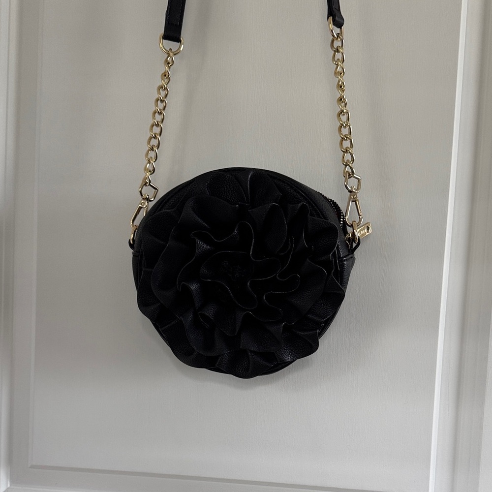 Betsey Johnson Black Ruffled Crossbody Bag with Gold Chain